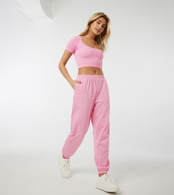 Solid Elastic Waist Joggers