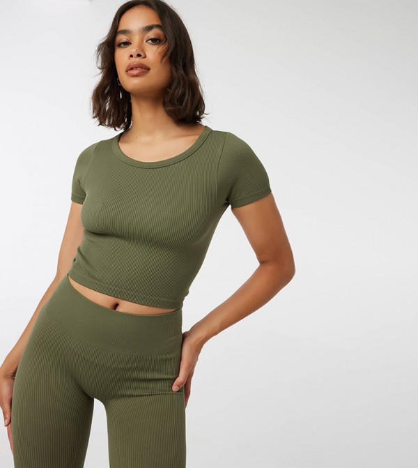 Ribbed Crew Neck Crop Top
