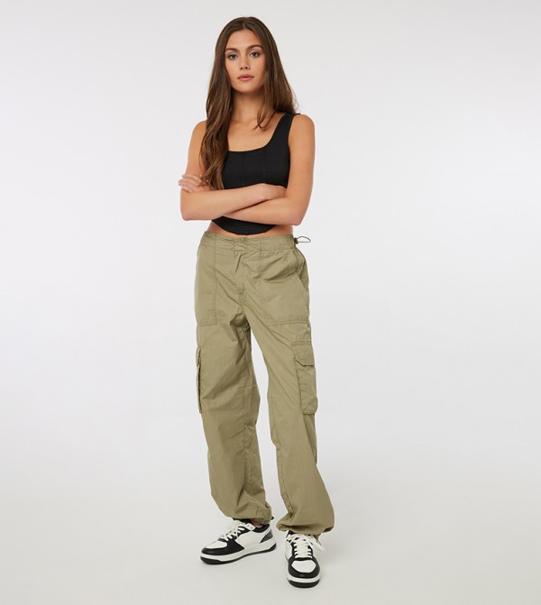 High Rise Cargo Parachute Pants