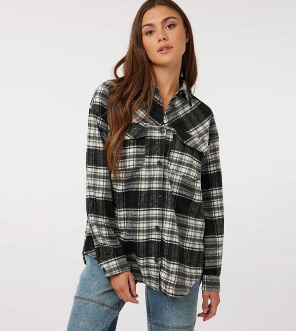 Plaid Long Sleeves Oversized Shirt