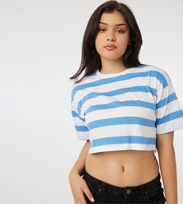 Striped Short Sleeves Crop Top