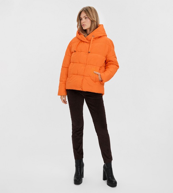 Orange puffer 2024 jacket women's