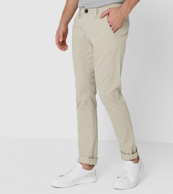 Solid Mid Rise Slim Fit Trousers