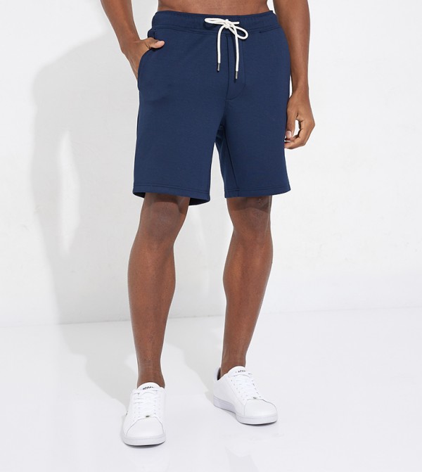 Solid Knit Drawstring Waist Shorts