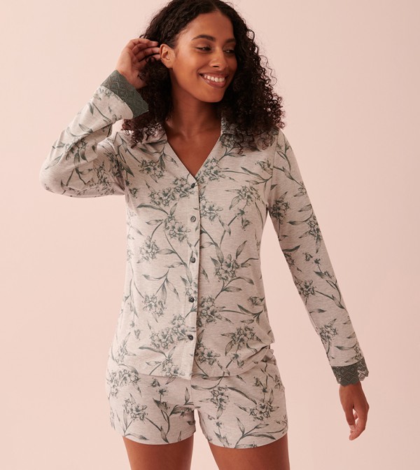 Bamboo Lace Detail Button-Down Shirt