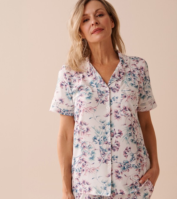 Bucolic Print Super Soft Lace Detail Sleep Shirt