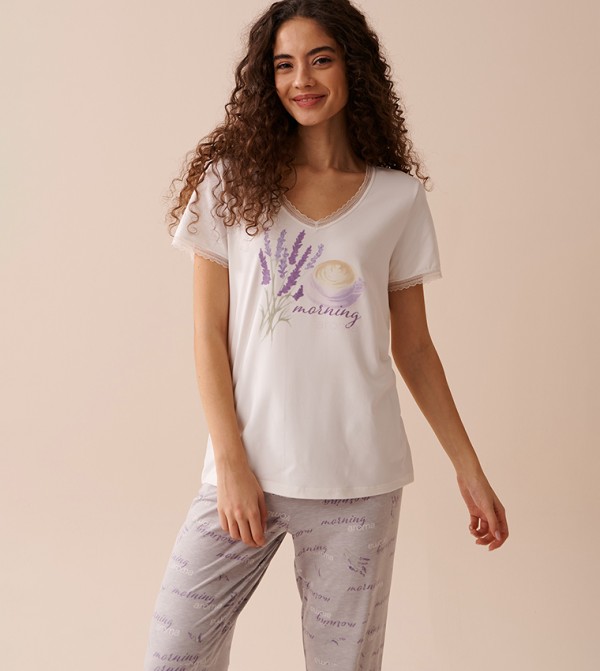 Coffee & Lavender Print Super Soft Sleep T-Shirt