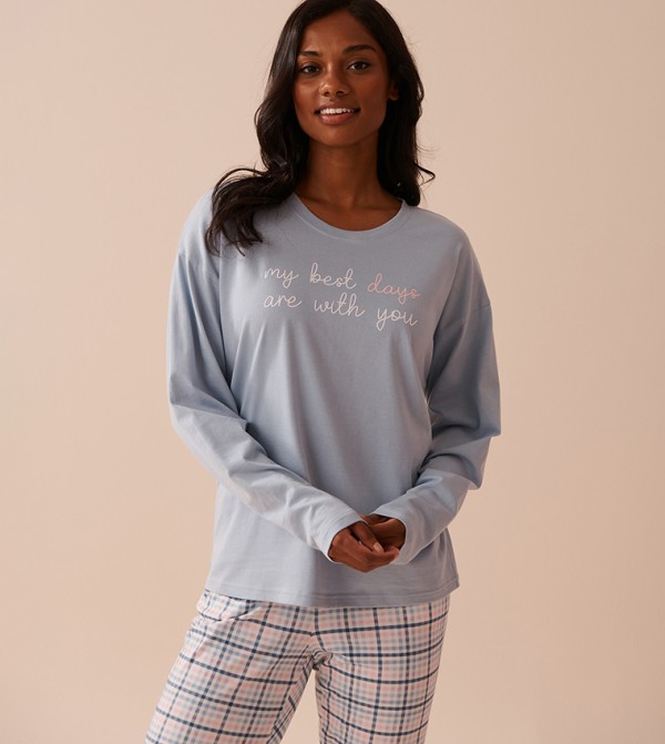 Printed Cotton Long Sleeves Sleep Top