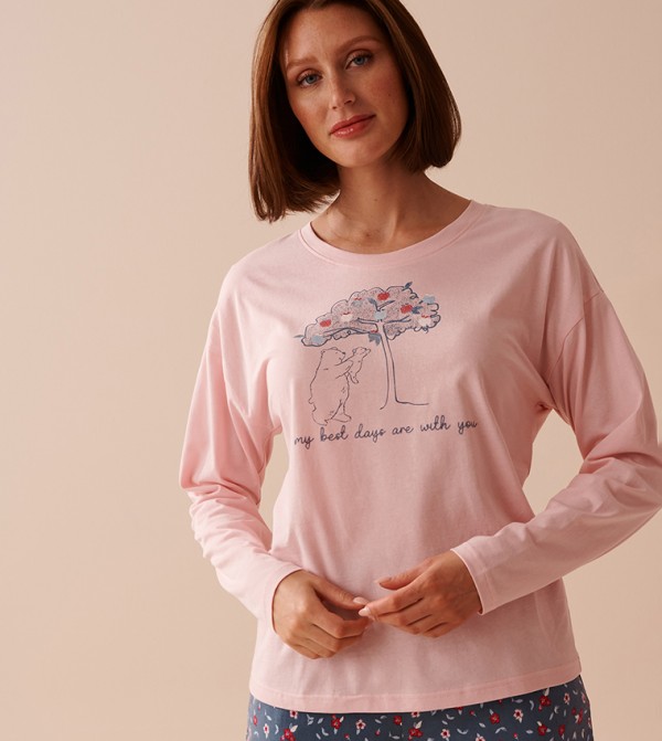 Printed Cotton Long Sleeves Sleep Top