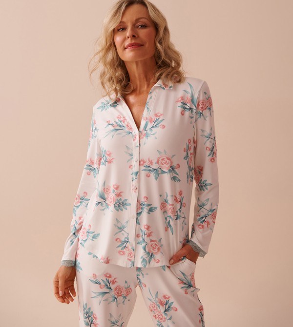 Rose Garden Print Super Moose Fair Isle Print Soft Button-Down Shirt