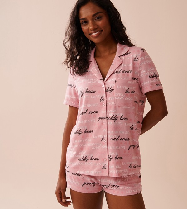 Heart and Letter Print Recycled Fibers Button-Down Shirt