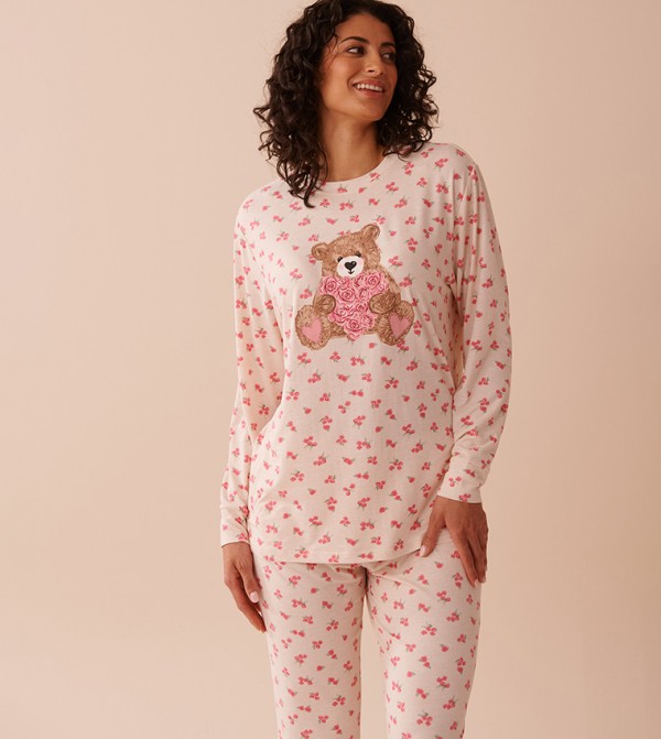 Teddy Bear and Rose Print Super Soft Long Sleeves T-Shirt