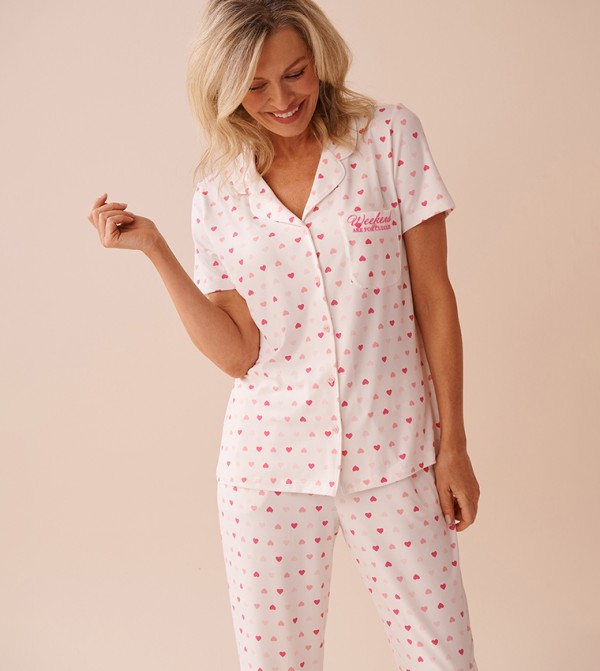 Heart Print Super Soft Button-Down Shirt