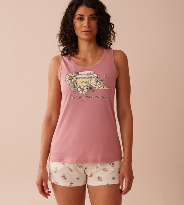 Bee Print Cotton Scoop Neck Cami