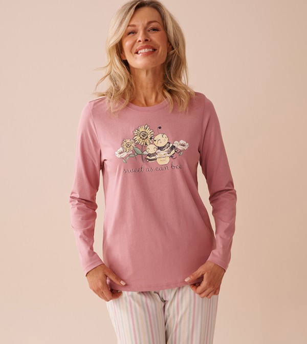 Bee Print Cotton Long Sleeves T-Shirt