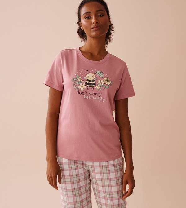 Bee Print Cotton Crew Neck T-Shirt