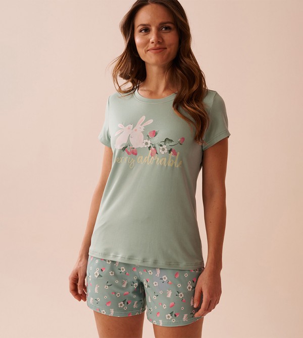 Rabbit & Strawberry Print Super Soft T-Shirt
