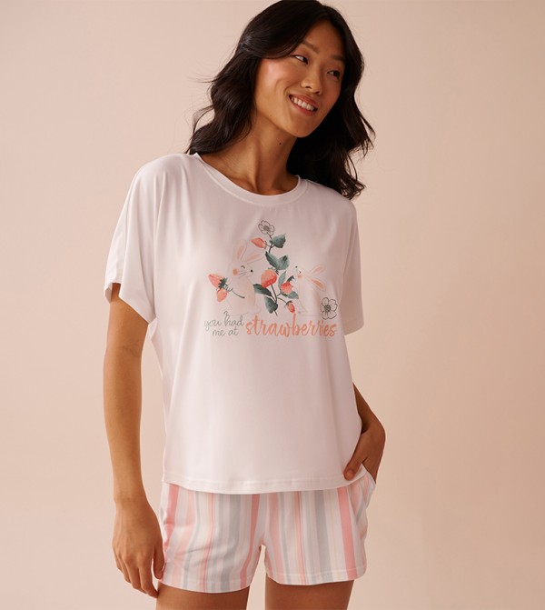 Rabbit & Strawberry Print Super Soft Loose Fit T-Shirt