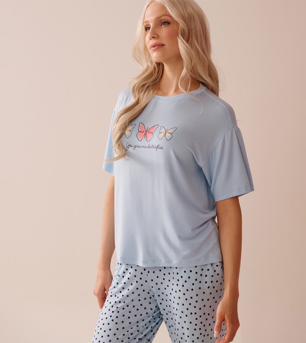 Butterfly Print Soft Jersey Drop Shoulder T-Shirt