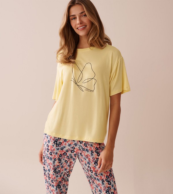 Butterfly Print Soft Jersey Drop Shoulder T-Shirt