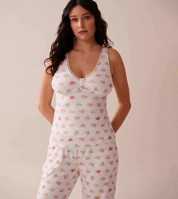 Snail Print Lace Trim Super Soft Cami