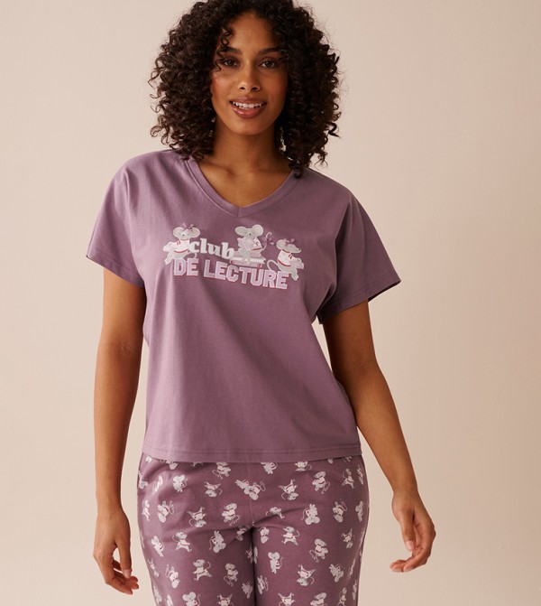 Weekend Print Cotton V-Neck Sleep T-Shirt