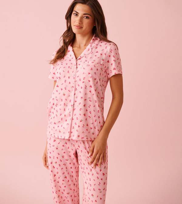 Strawberry Print Super Soft Button-Down Shirt