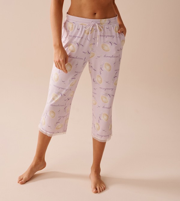 Coffee & Lavender Print Super Soft Capris