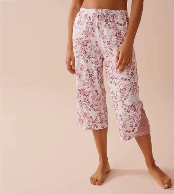 Purple Flowers Super Soft Lace Detail Capris