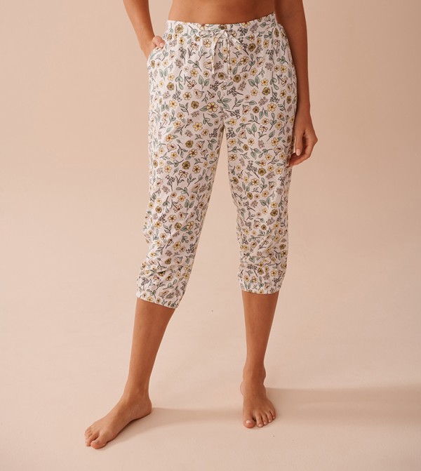 Sunflower Print Cotton Fitted Capris