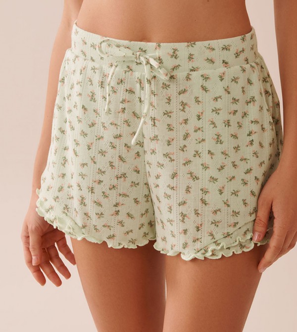 Ditsy Floral Print Lettuce Edge Pointelle Pyjama Shorts