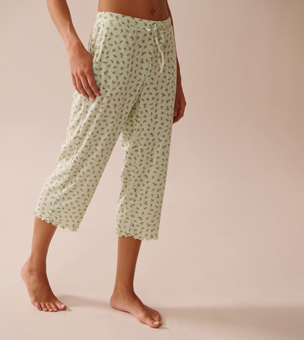 Ditsy Floral Print Lettuce Edge Pointelle Pyjama Capris