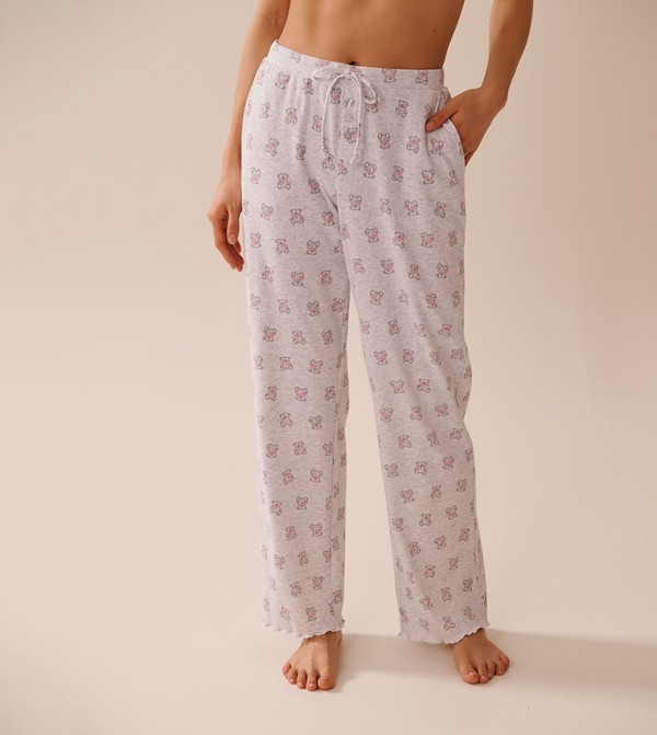 Teddy Bear Print Ribbed Pyjama Pants