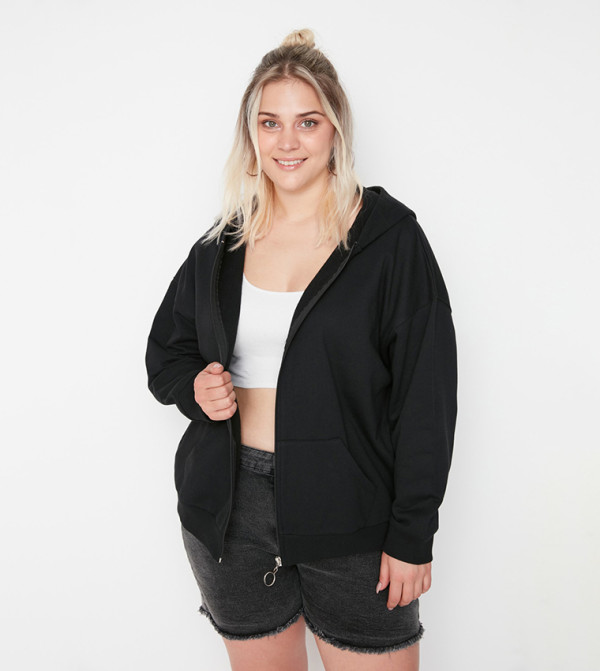 Felpa Con Cappuccio Trendyol Donna – Grigia, Regular Basic In Maglia, 64% Cotone 36% Poliestere