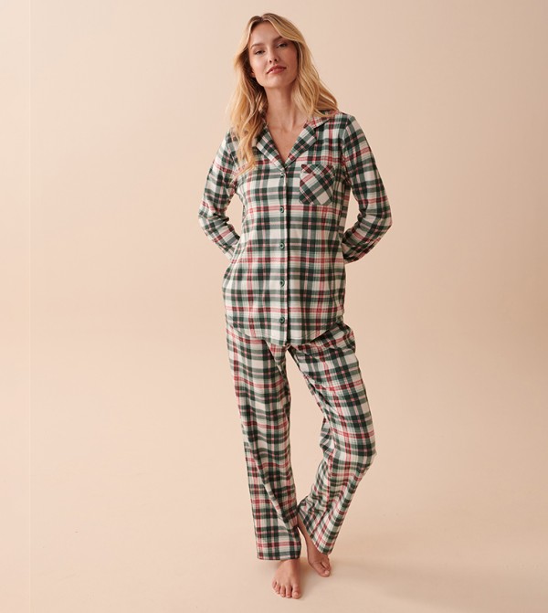 Buy La Vie En Rose Plaid Micropolar Pyjama Set In Multiple Colors