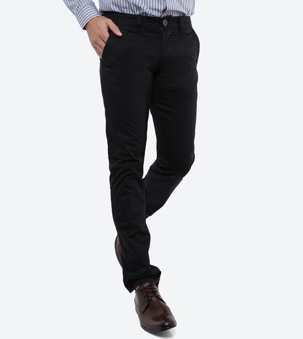 Slim Fit Slant Pocket Flat Front Pants Black
