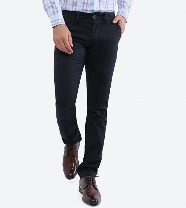Slim Fit Slant Pocket Flat Front Pants Navy