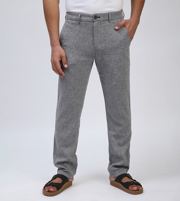 Mid Rise Linen Straight Fit Pants