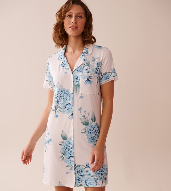 Hydrangea Print Super Soft Button-Down Sleep Shirt