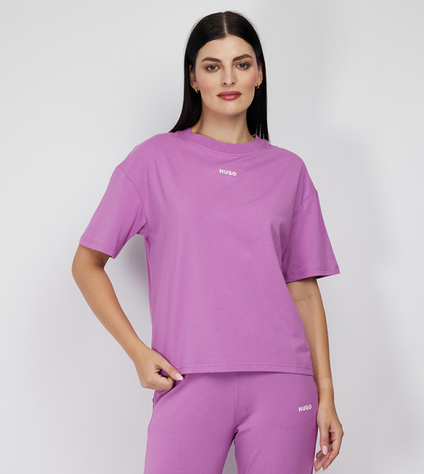 Girls Purple Typographic Printed Short Sleeves T-Shirt With Wide-leg Pants Sets main image 0