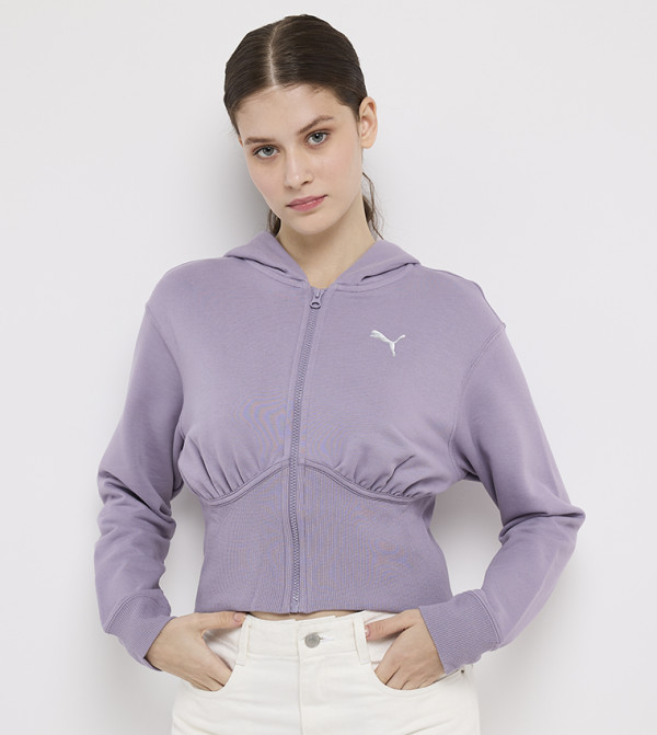 Logo Printed Zip Through Crop Jacket