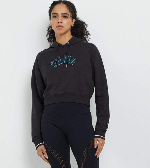 Logo Embroidered Cropped Hoodie