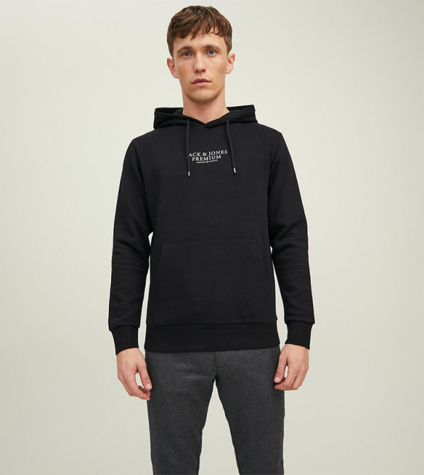 Buy Jack & Jones Printed Kangaroo Pocket Hoodie In Black
