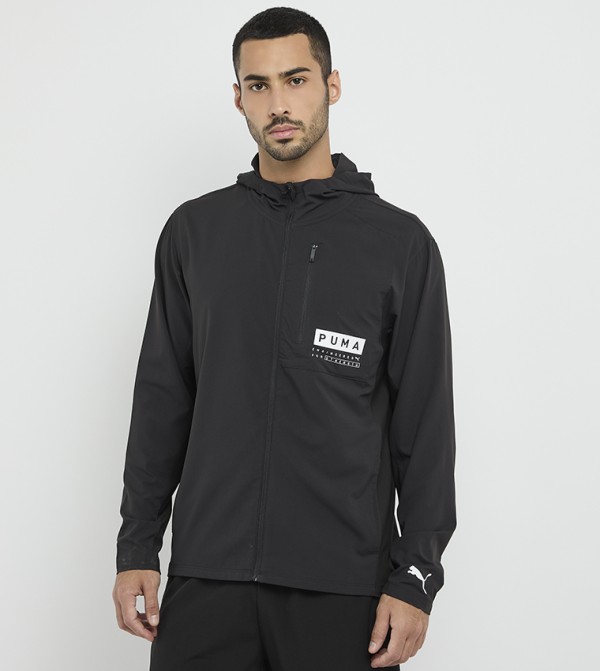 Logo Printed Hooded Windbreaker Jacket