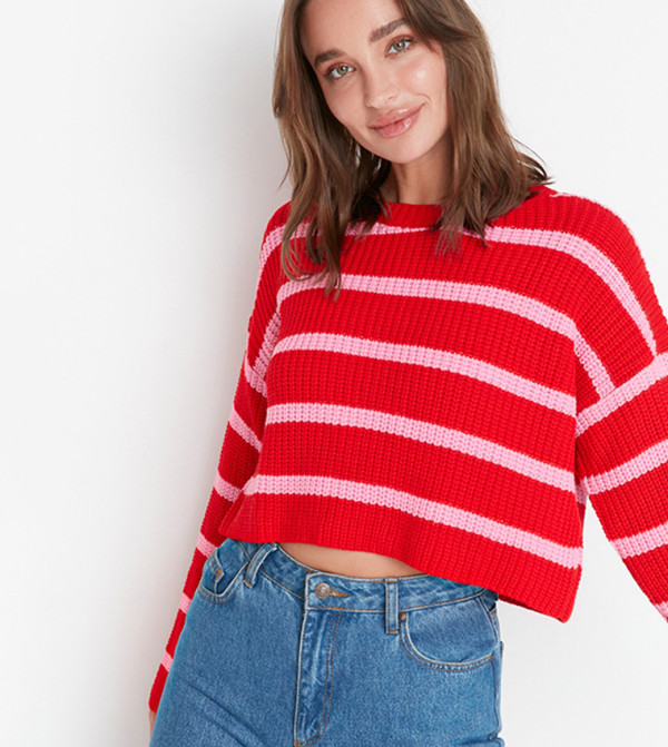 Women's fit 24/7 crop banner stripe sweatshirt main image 1