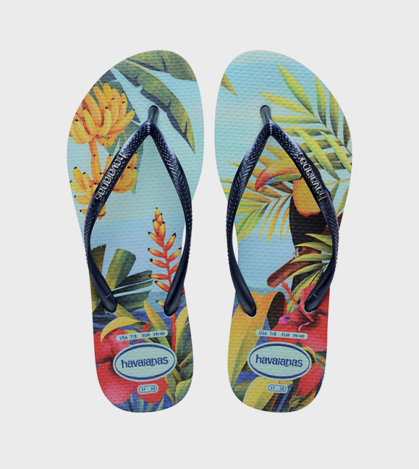 Slim Tropical Printed Thong-Strap Flip-Flops