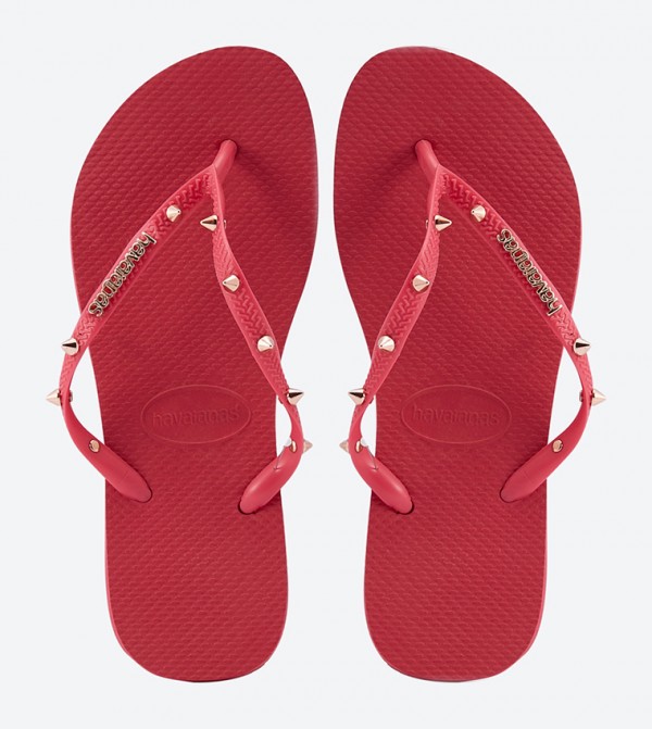 Buy Havaianas Metallic Brand Logo Beaded Strap Flip Flops In Red