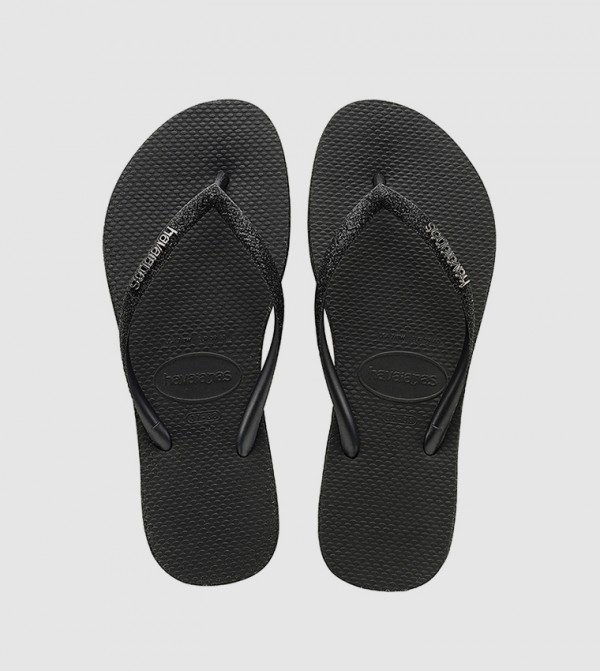 Buy Havaianas Slim Logo Metallic Detail Flip Flops In Black