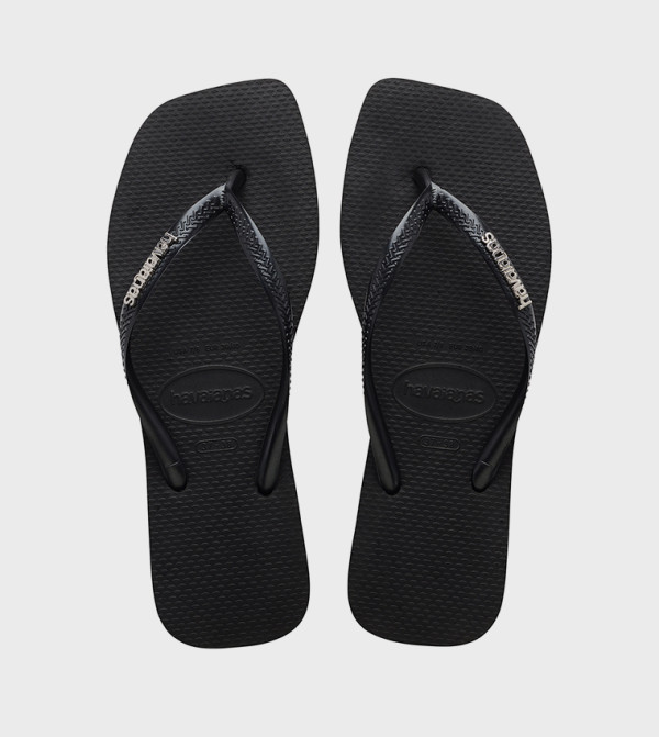Slim Square Toe Logo Metallic Flip-Flops