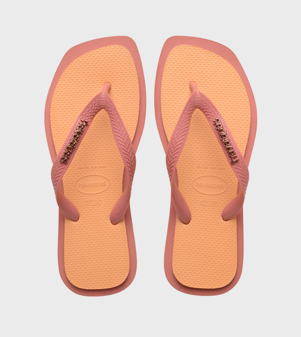 Top Square Toe Fusion Contrast Detail Flip-Flops
